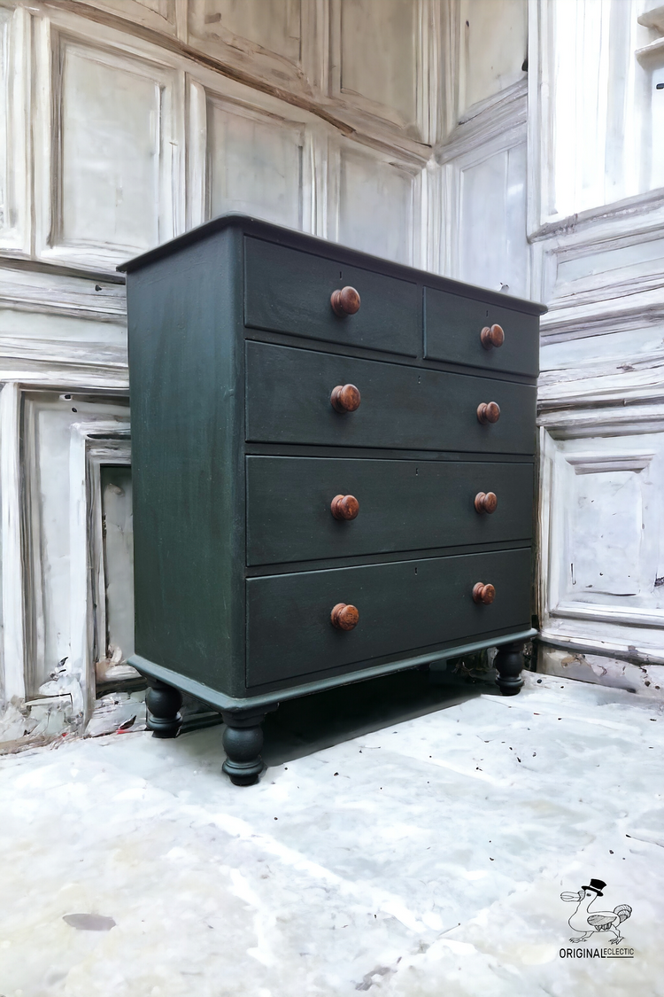 Large English Antique Pine Chest Of Drawers Farrow and Ball Studio Green