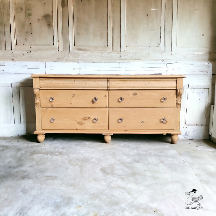 Large antique Victorian Sideboard Chest of Drawers 6FT Glass Knobs