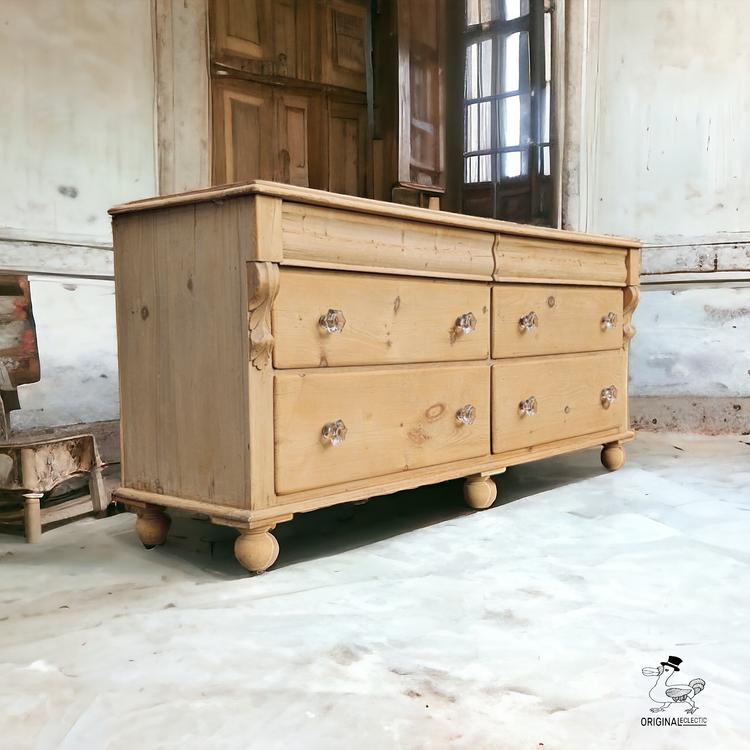 Large antique Victorian Sideboard Chest of Drawers 6FT Glass Knobs