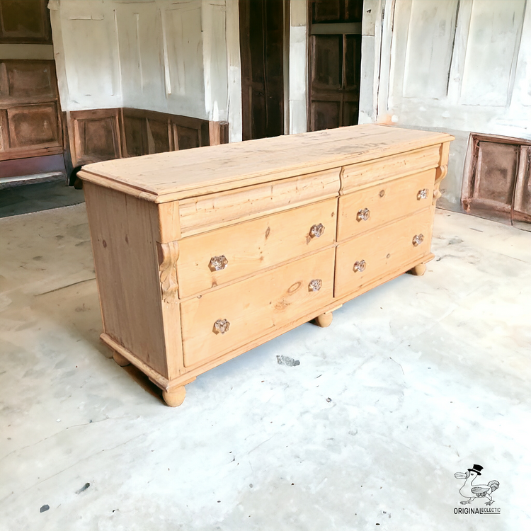 Large antique Victorian Sideboard Chest of Drawers 6FT Glass Knobs