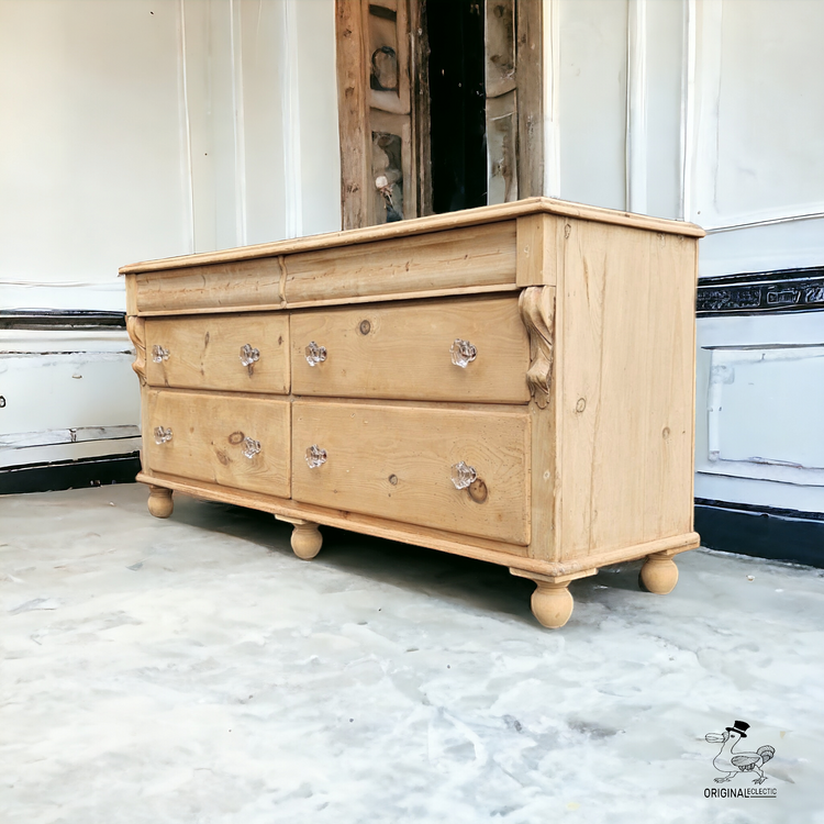 Large antique Victorian Sideboard Chest of Drawers 6FT Glass Knobs