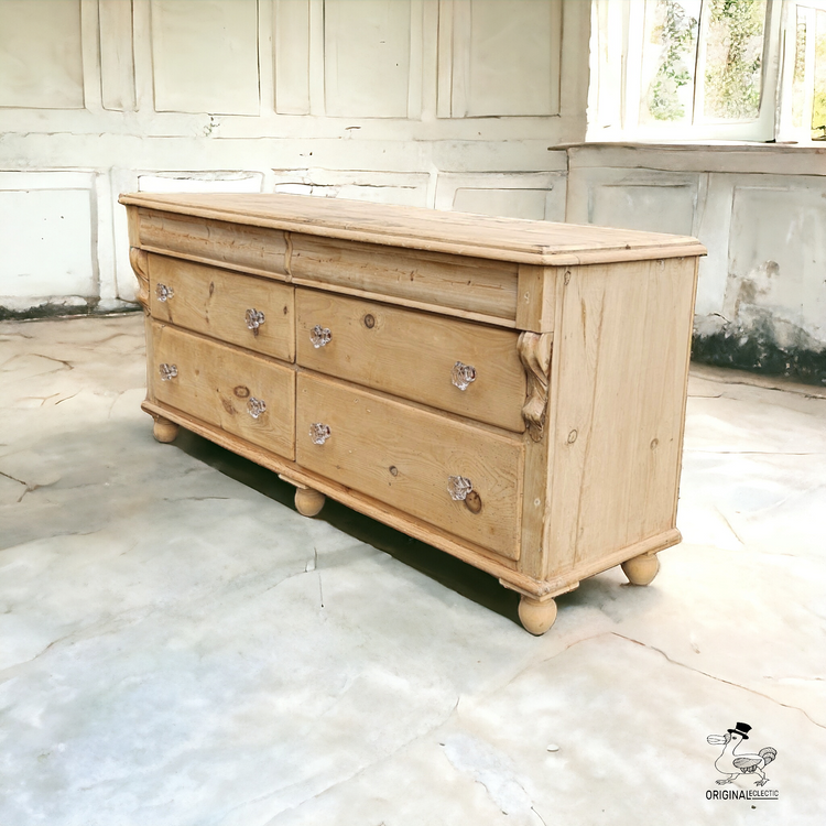 Large antique Victorian Sideboard Chest of Drawers 6FT Glass Knobs