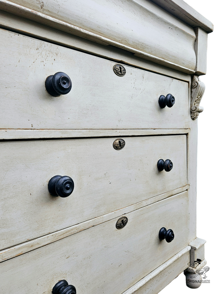 Large English Antique Pine Chest Of Drawers Grey Distressed paintwork c1880