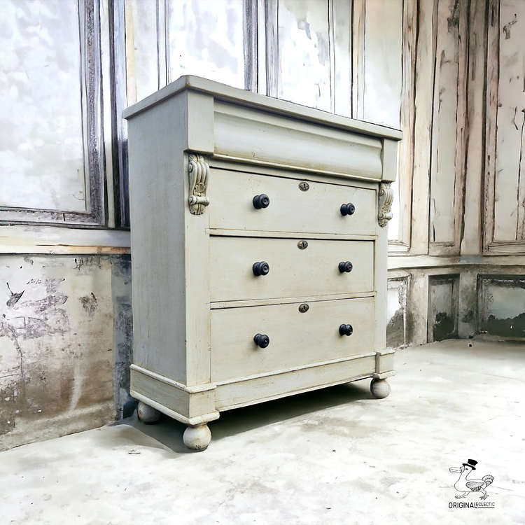 Large English Antique Pine Chest Of Drawers Grey Distressed paintwork c1880