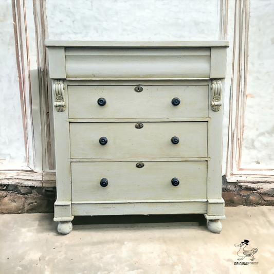 Large English Antique Pine Chest Of Drawers Grey Distressed paintwork c1880