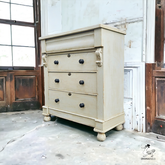 Large English Antique Pine Chest Of Drawers Grey Distressed paintwork c1880