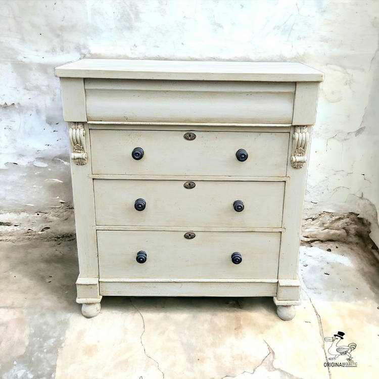 Large English Antique Pine Chest Of Drawers Grey Distressed paintwork c1880