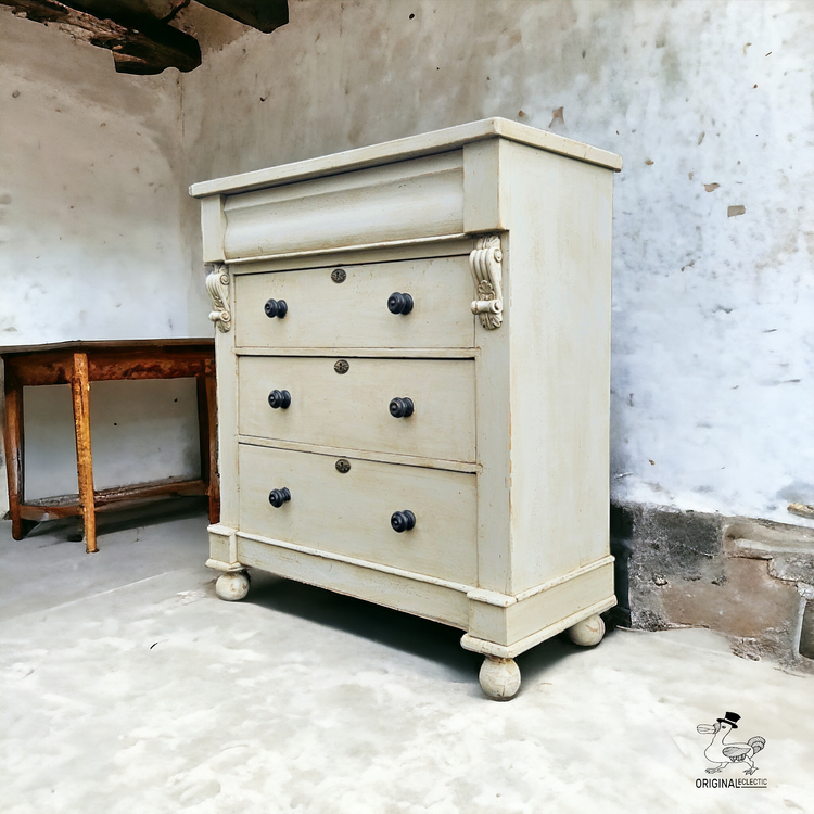 Large English Antique Pine Chest Of Drawers Grey Distressed paintwork c1880