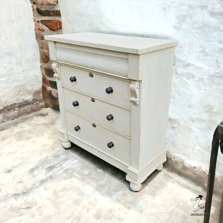 Large English Antique Pine Chest Of Drawers Grey Distressed paintwork c1880