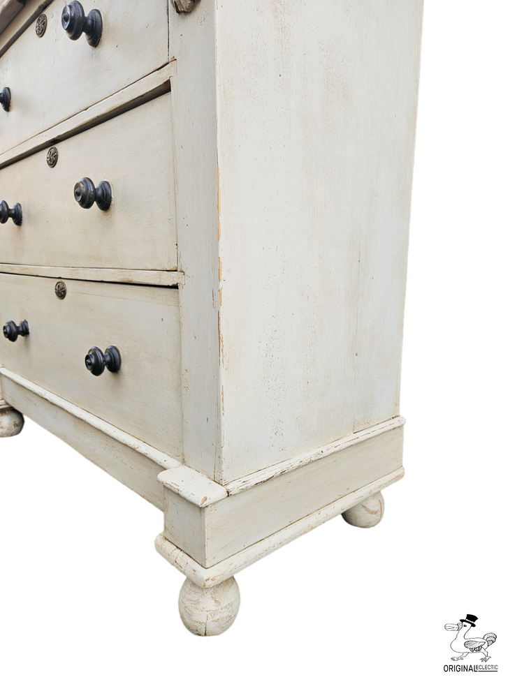 Large English Antique Pine Chest Of Drawers Grey Distressed paintwork c1880