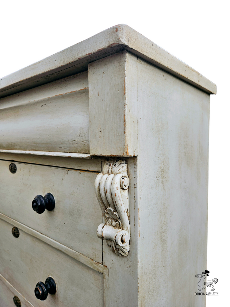 Large English Antique Pine Chest Of Drawers Grey Distressed paintwork c1880