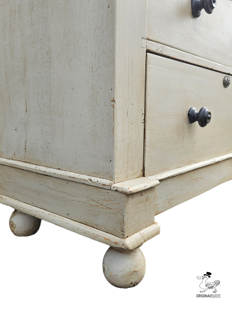 Large English Antique Pine Chest Of Drawers Grey Distressed paintwork c1880