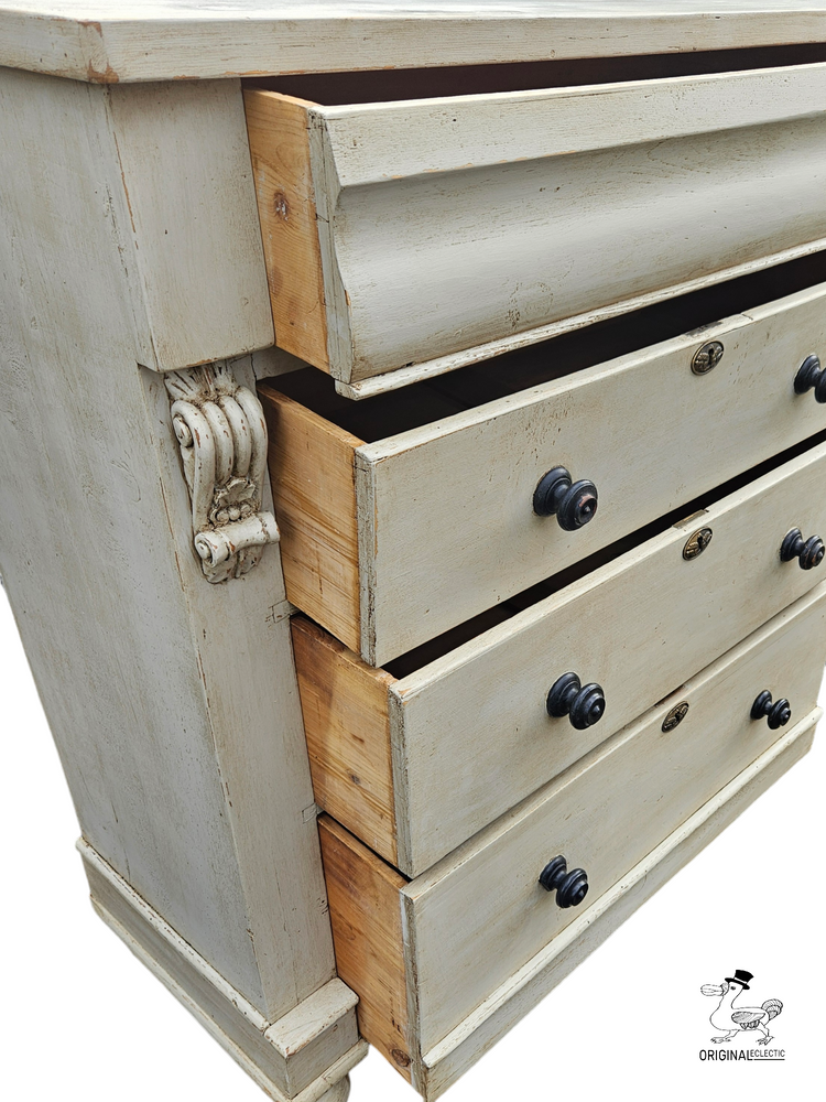 Large English Antique Pine Chest Of Drawers Grey Distressed paintwork c1880