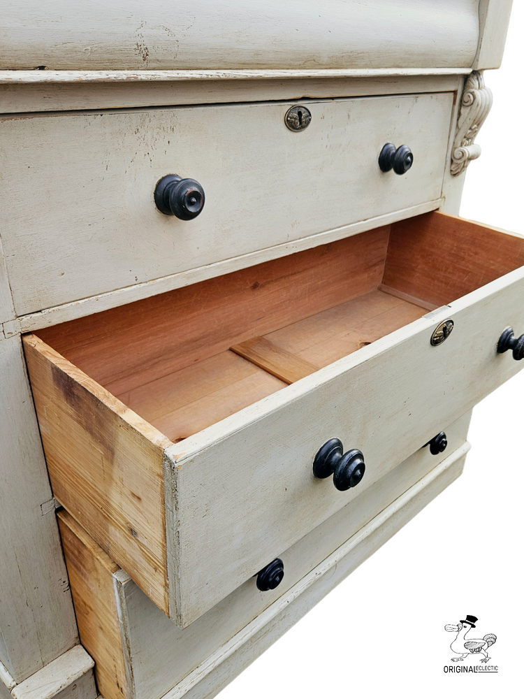 Large English Antique Pine Chest Of Drawers Grey Distressed paintwork c1880