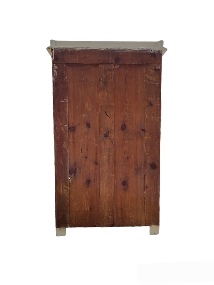 French Antique Pine Vertigo Linen Cupboard Base With Drawer Off white Worn Paint