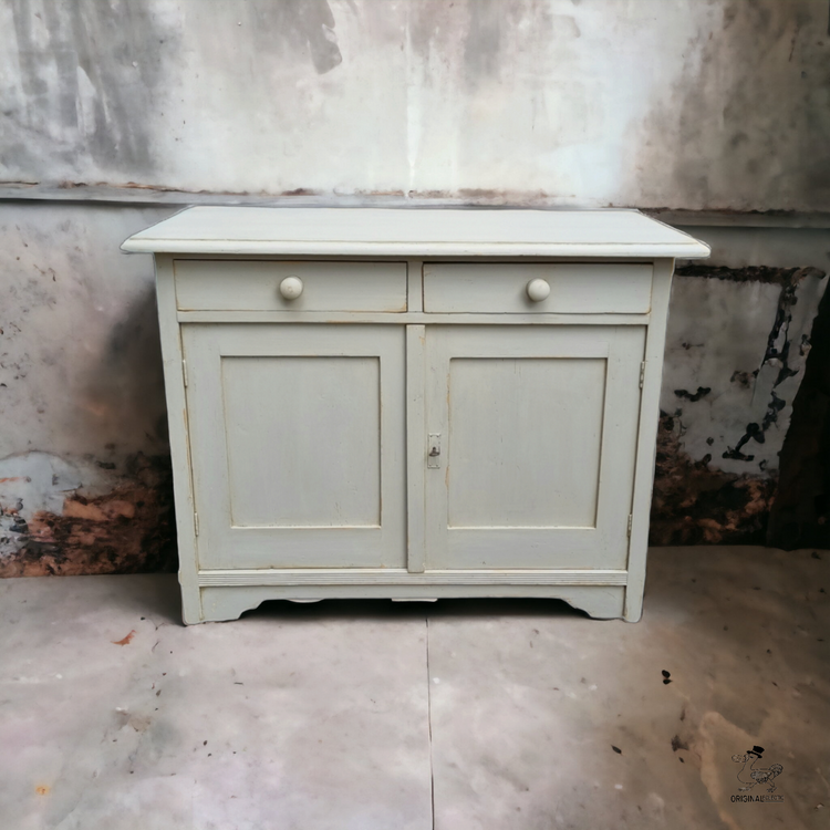 Quality Painted Antique Pine Sideboard Dresser Base With Drawers Grey Worn Paint