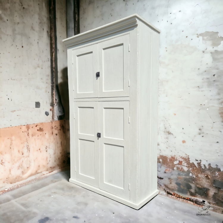 Rustic Victorian antique pine painted housekeepers cupboard