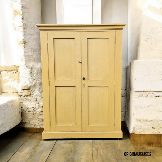 English antique pine storage Cupboard Rustic Farrow and Ball India Yellow