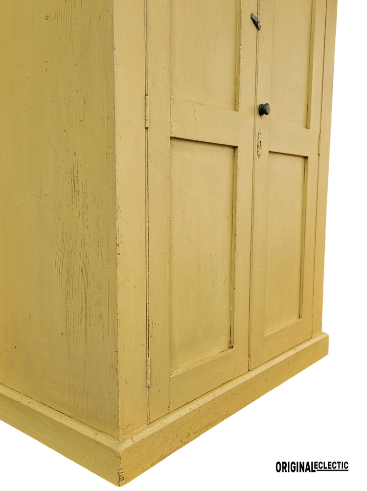 English antique pine storage Cupboard Rustic Farrow and Ball India Yellow