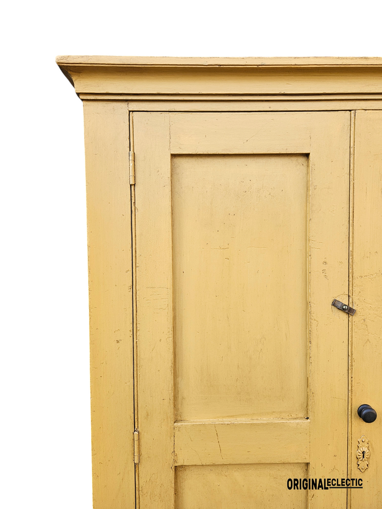 English antique pine storage Cupboard Rustic Farrow and Ball India Yellow