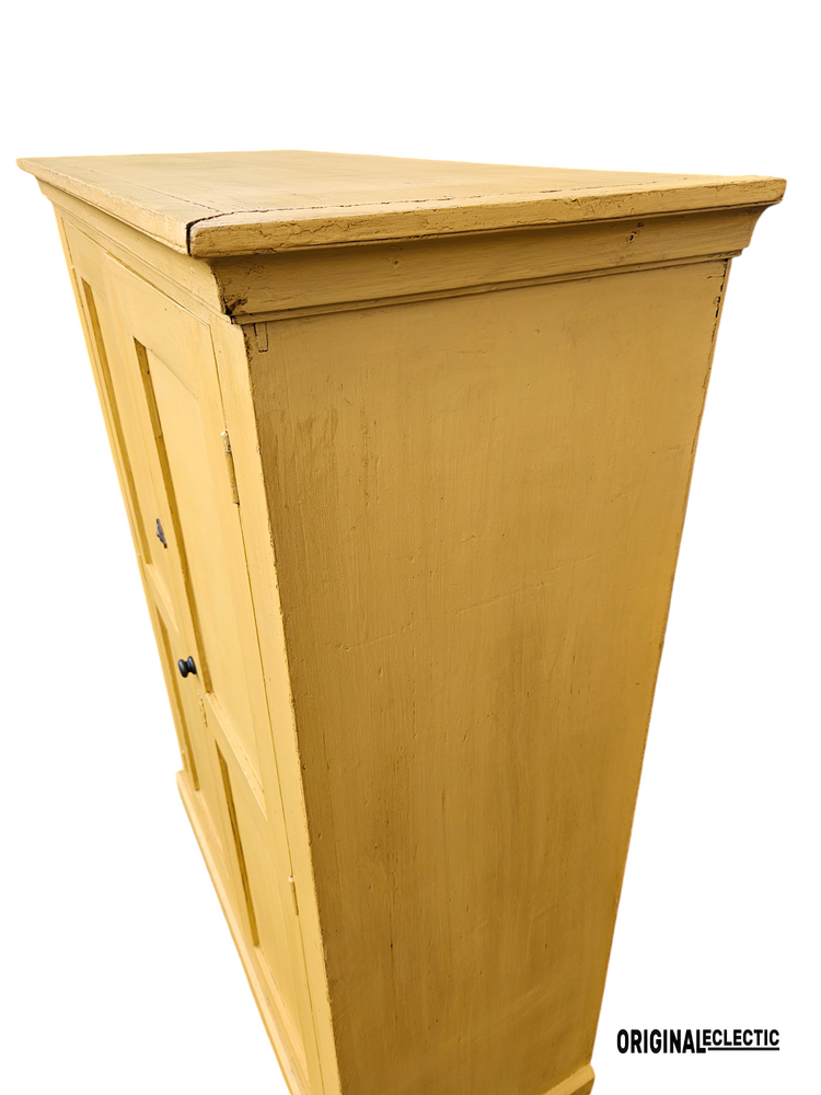 English antique pine storage Cupboard Rustic Farrow and Ball India Yellow