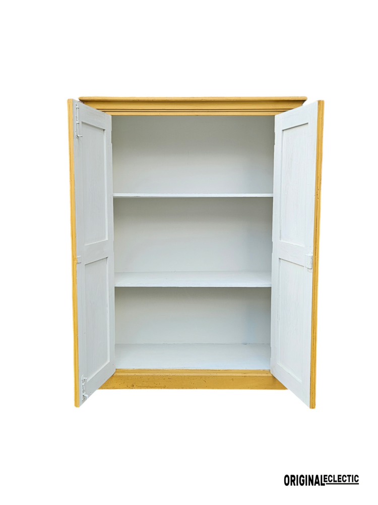 English antique pine storage Cupboard Rustic Farrow and Ball India Yellow