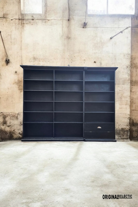 Large Ebonised Antique PIne Bookcase Shop display Distressed