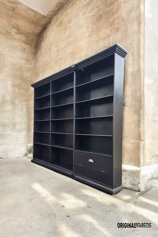 Large Ebonised Antique PIne Bookcase Shop display Distressed