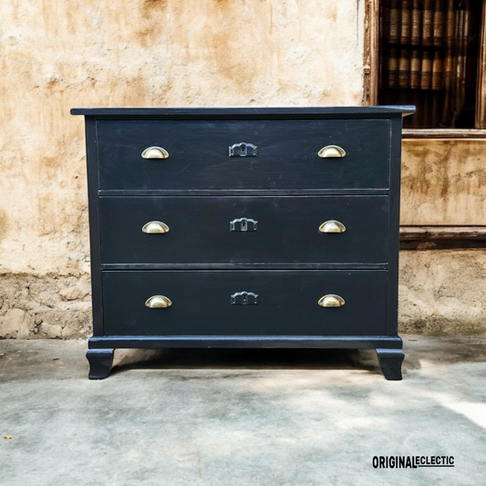 Ebonised Art Deco Antique Pine Chest Of Drawers