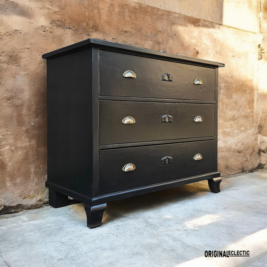 Ebonised Art Deco Antique Pine Chest Of Drawers