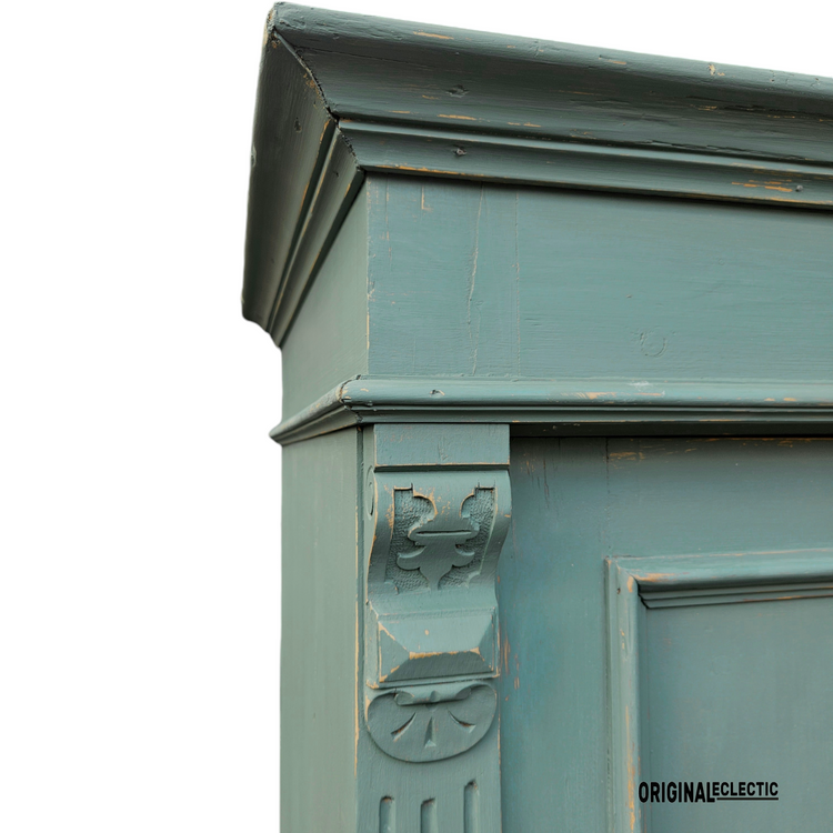 Antique Pine Linen Cupboard Armoire Distressed Farrow & Ball Green Smoke