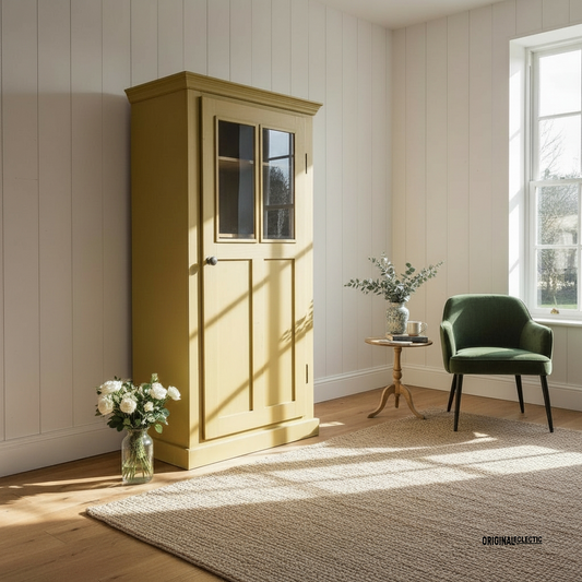 Antique glazed linen Cupboard mustard yellow