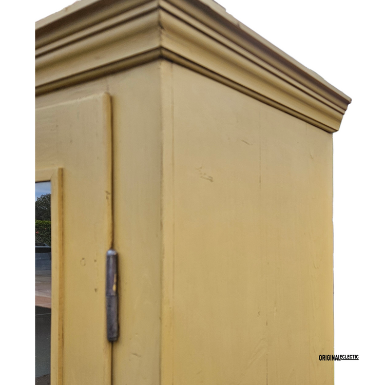 Antique glazed linen Cupboard mustard yellow