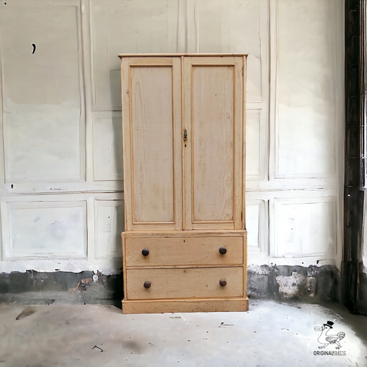 Victorian Antique Stripped Pine Housekeepers Cupboard English Linen Press c1850