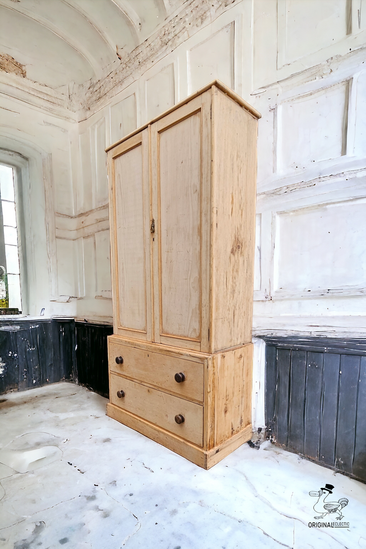 Victorian Antique Stripped Pine Housekeepers Cupboard English Linen Press c1850