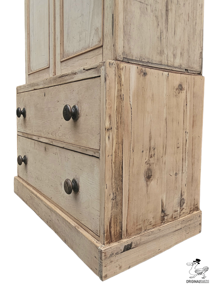 Victorian Antique Stripped Pine Housekeepers Cupboard English Linen Press c1850