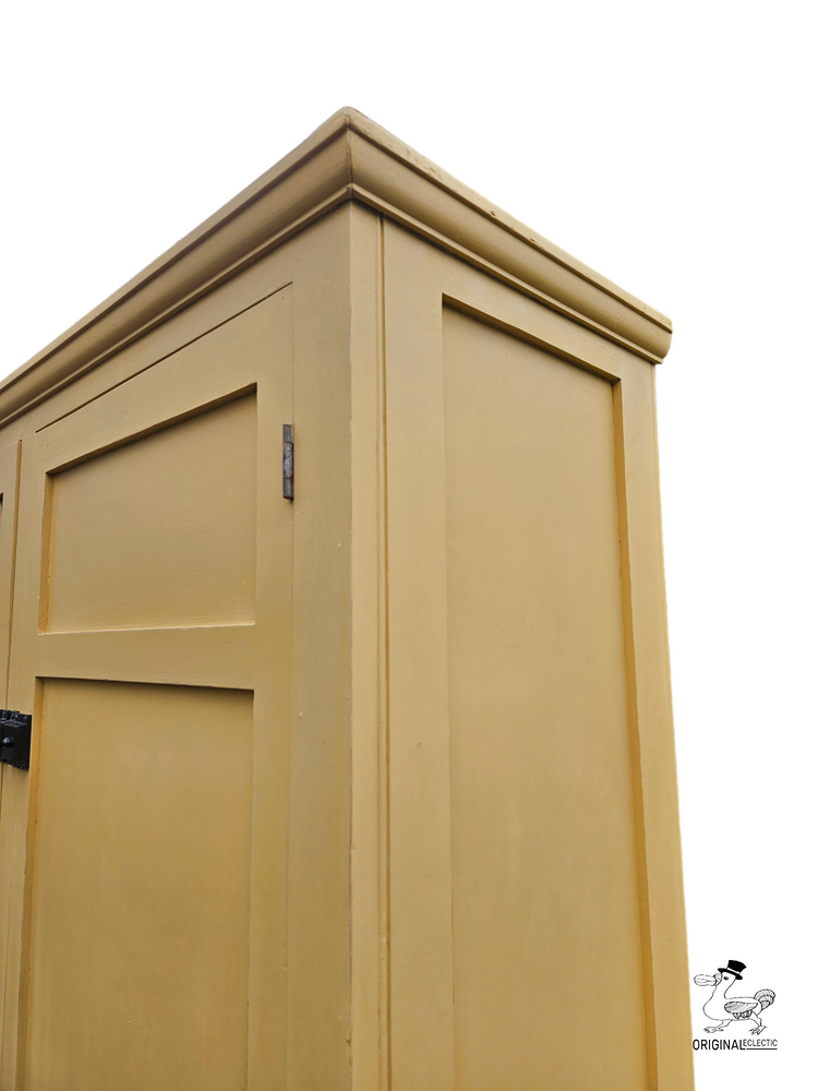 Vintage antique pine housekeepers school cupboard Farrow and Ball India Yellow