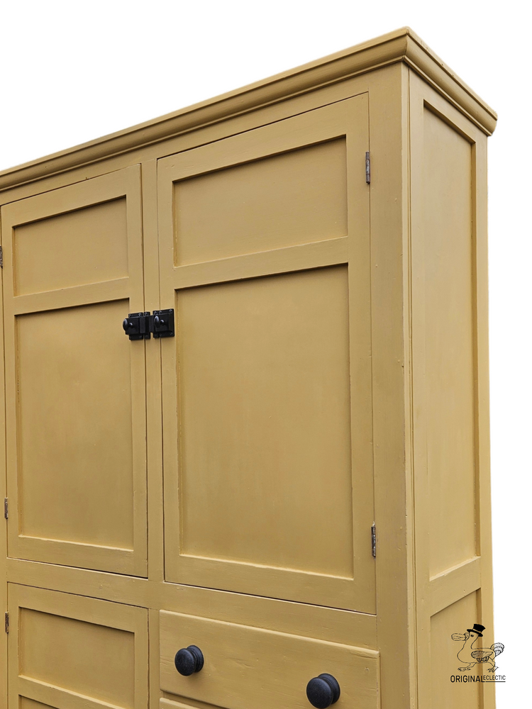 Vintage antique pine housekeepers school cupboard Farrow and Ball India Yellow