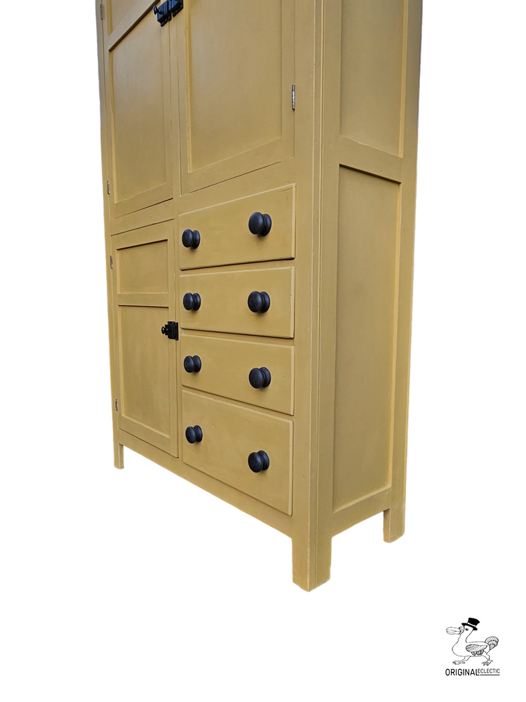 Vintage antique pine housekeepers school cupboard Farrow and Ball India Yellow