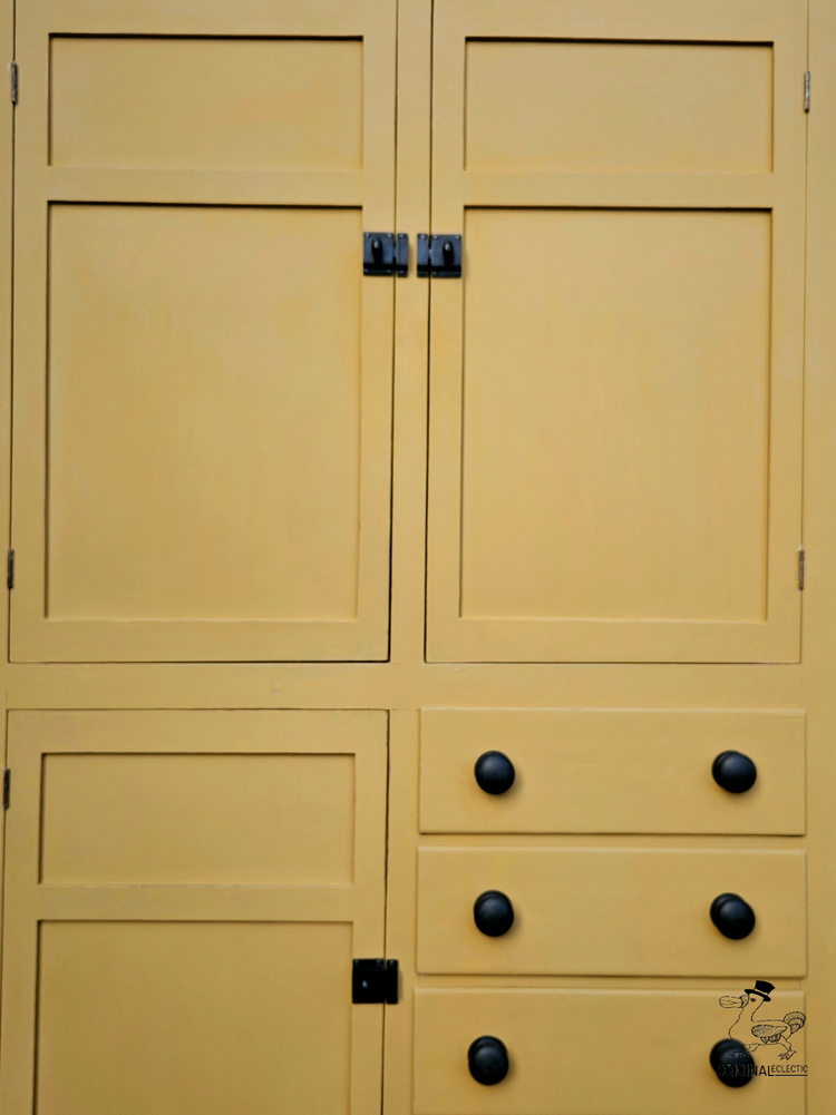 Vintage antique pine housekeepers school cupboard Farrow and Ball India Yellow