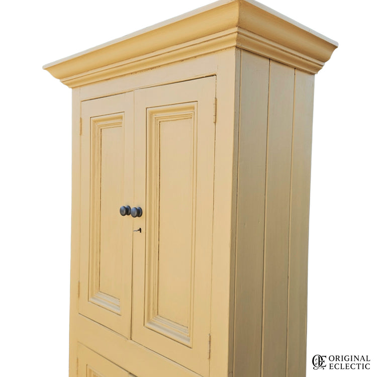 Tall slim antique housekeepers school Cupboard mustard yellow