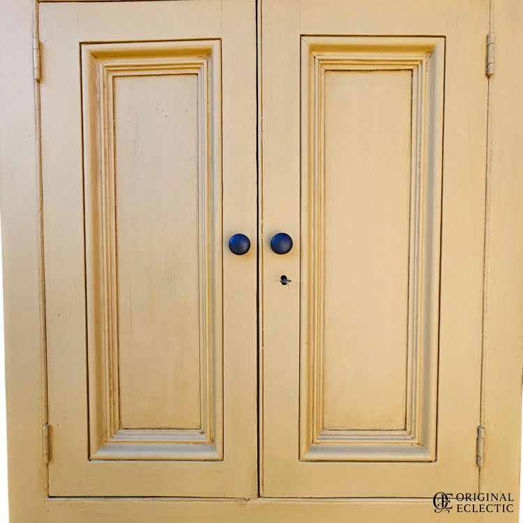 Tall slim antique housekeepers school Cupboard mustard yellow