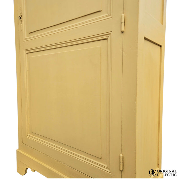 French antique pine armoire Linen Cupboard Mustard yellow