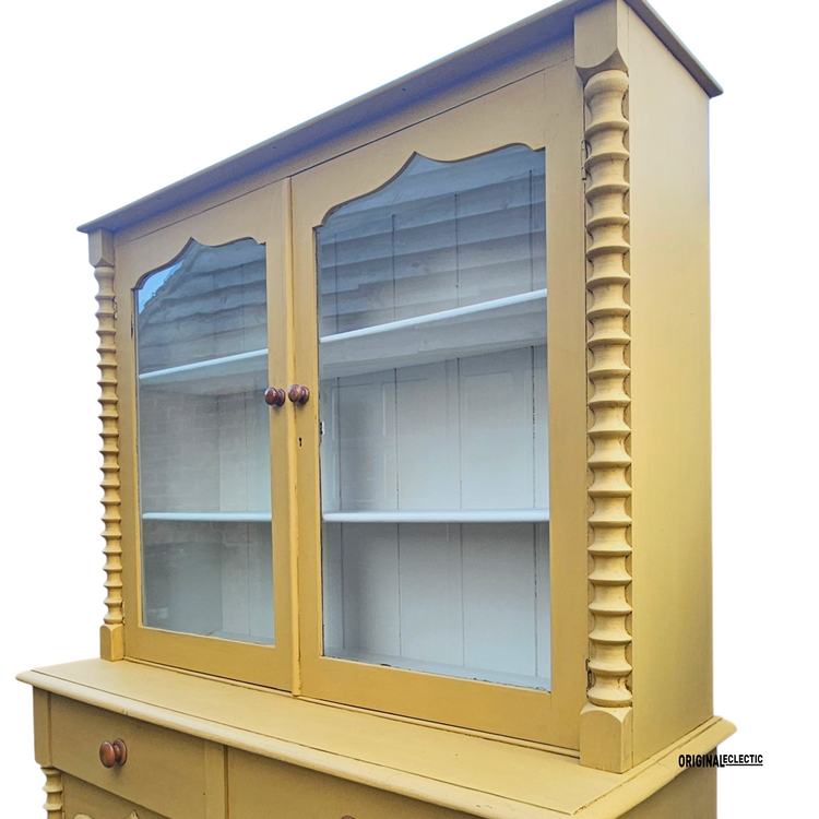 Victorian Cornish pine dresser Mustard Yellow bobbin columns