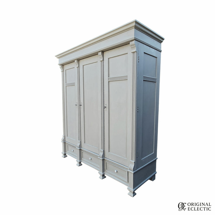 Quality large triple antique pine wardrobe