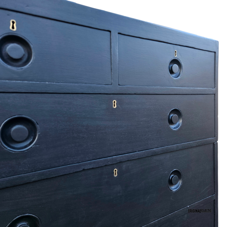 Victorian ebonised campaign military chest of drawers mahogany