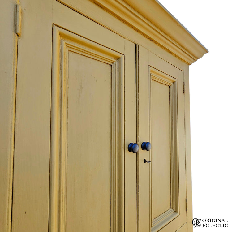 Tall slim antique housekeepers school Cupboard mustard yellow