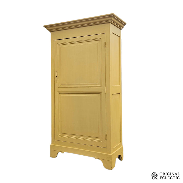 French antique pine armoire Linen Cupboard Mustard yellow