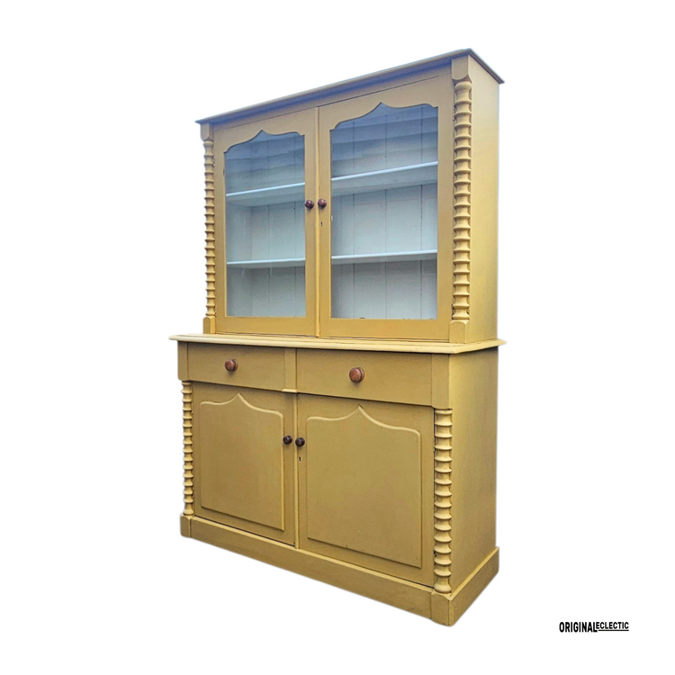 Victorian Cornish pine dresser Mustard Yellow bobbin columns