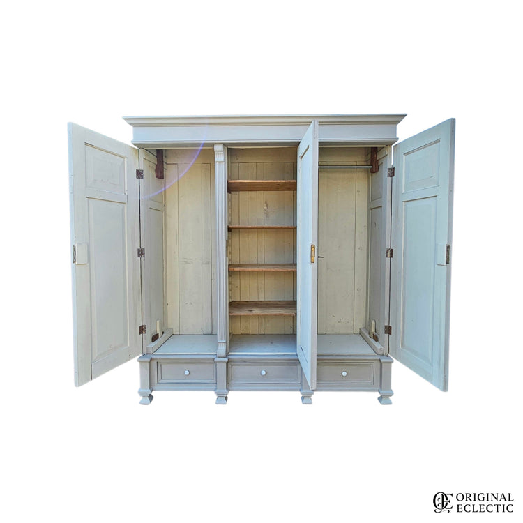 Quality large triple antique pine wardrobe